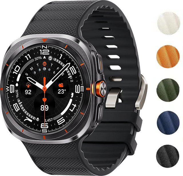 Samsung Galaxy Watch Ultra und Galaxy Watch 7 Ultra Sportarmband aus Silikon und Nylon in Schwarz von FancyWrist (47 mm) - Bild 1