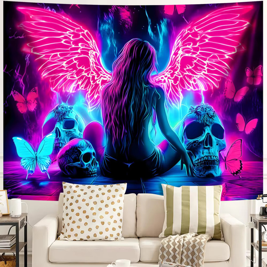 VIKAMA Wandteppich Dunkle Engelsflügel, fluoreszierender Wandbehang schwarzlicht-reaktiv, Mehrfarbig, B/H: 60 x 40 cm - Bild 2