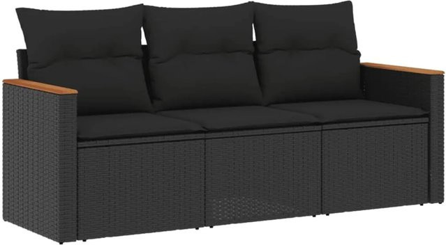 vidaXL 3-teilige Garten-Sofagarnitur aus Poly-Rattan in Schwarz mit Kissen und pulverbeschichtetem Stahlgestell - Bild 1