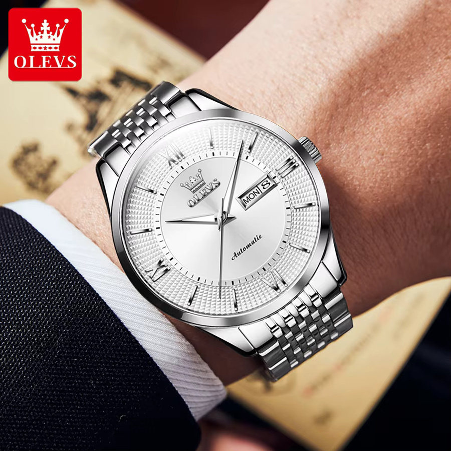 OLEVS Armbanduhr, Automatik, Edelstahl, Bicolor, Gold Weiß, Herren - Bild 6