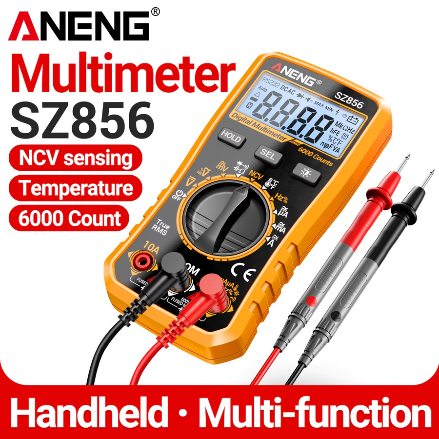 ANENG SZ856 Digitales Multimeter mit 6000 Anzeigen in Gelb für AC/DC Spannung, Strom, Widerstand, Kapazität, Frequenz, Temperatur und NCV Durchgangsprüfung mit Summer - Bild 2