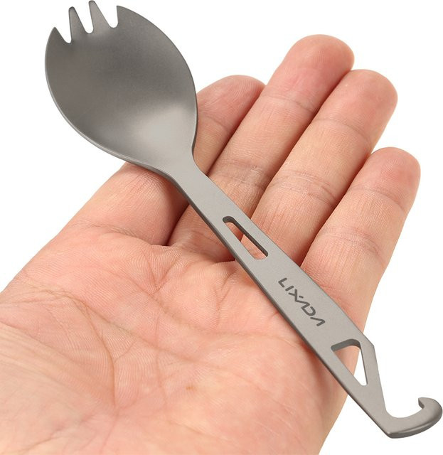 Lixada 2 in 1 Outdoor Titan Spork mit Flaschenöffner, Camping Geschirr Gabel und Löffel, Silber - Bild 1