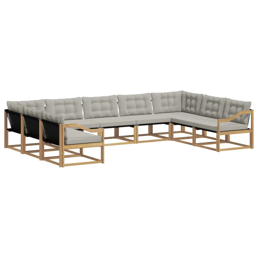 vidaXL Outdoor-Sofagarnitur 9-teilig aus Akazienholz mit Textilene und Kissen in Weiß-Hellgrau - Bild 2