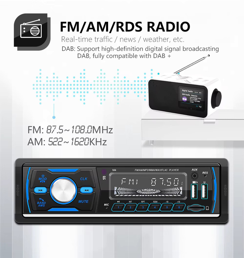 MOPECT DAB+ Autoradio MP3-Player mit Bluetooth, USB, TF, AUX-IN, FM/AM, RDS und 7-farbiger Beleuchtung in Schwarz - Bild 6