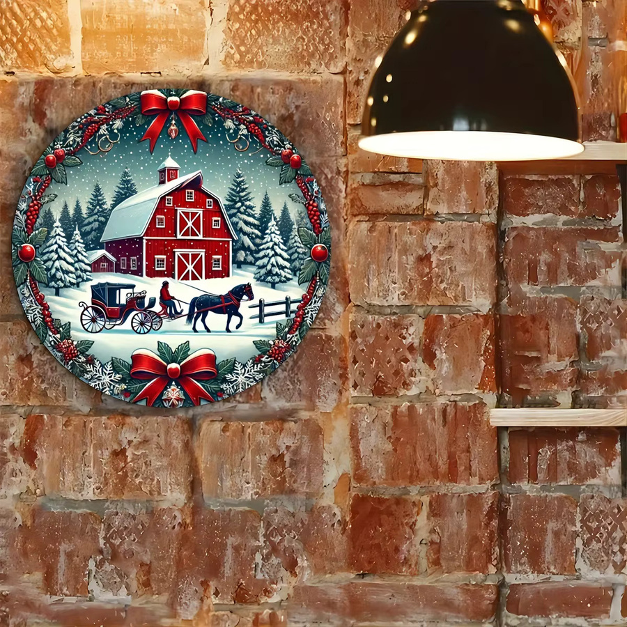 Potdemiel Winter Red Barn Wanddekoration aus Metall in Rot, Durchmesser: 20 cm - Bild 4