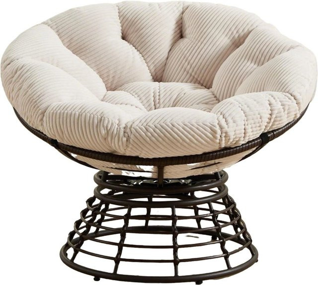 Papasan-Sessel mit 360 Grad Drehbarkeit und dickem Cordkissen in Weiß, B/T/H: 92 x 92 x 67 cm - Bild 1