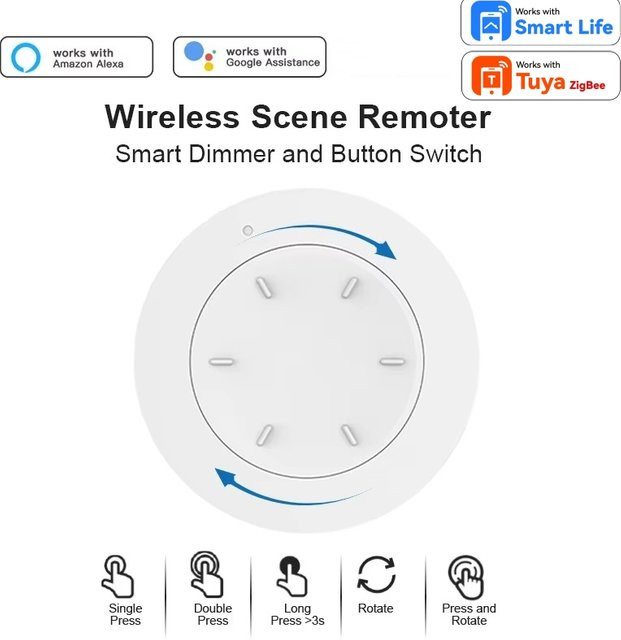 HIMOJO ZigBee Smart Knob Dimmer, abnehmbarer kabelloser Szenenknopf zur Lichtautomatisierung für Tuya Smart, Beige/Weiß - Bild 1