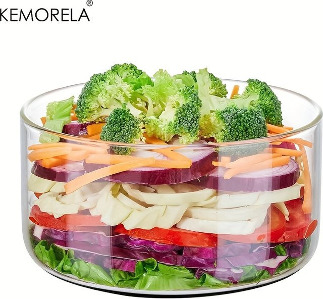 KEMORELA Salatschüssel aus Glas in Transparent, rundes Design, mikrowellen- und spülmaschinenfest - Bild 1