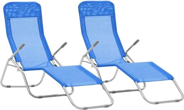 Furnicato Klappliegen Set aus 2 Stück in Blau mit Textilene-Gewebe und pulverbeschichtetem Stahlgestell, B/T/H: 197 x 60 x 60 cm - Bild 1