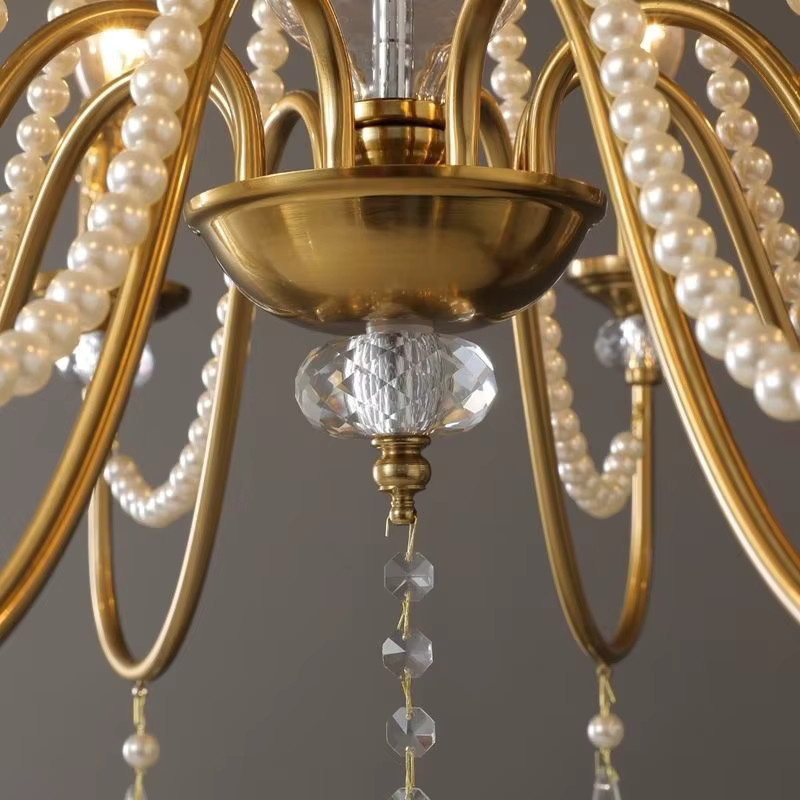 SaloEElaitte Kristall-Kronleuchter in Gold/Messing mit transparenten Perlen, E14 Pendelleuchte im klassischen Stil für Wohnraum und Flur - Bild 2