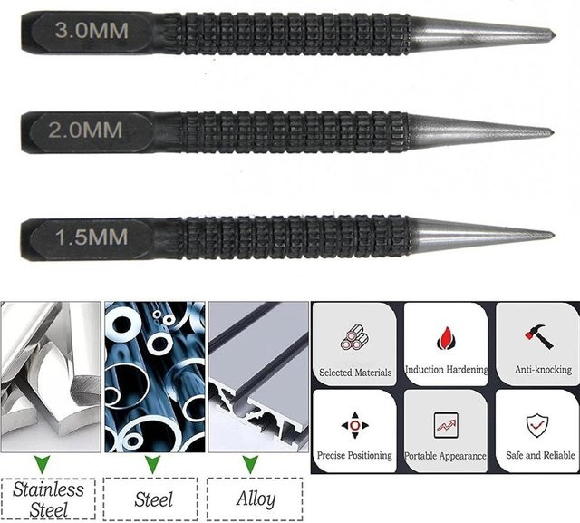 Vibratite Markierwerkzeug aus Edelstahl für Metall und Holz, Durchmesser: 1,5 mm, 2 mm und 3 mm - Bild 1