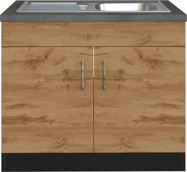 Held Möbel Küchen-Spülenschrank Sorrento mit 2 Türen in WotanEiche-Grafit, B: 100 cm, H: 85 cm, T: 60 cm - Bild 1