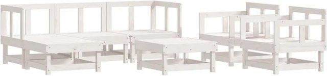 vidaXL 7-tlg Garten-Lounge-Set aus Massivholz Kiefer in Weiß mit Polstern - Bild 1