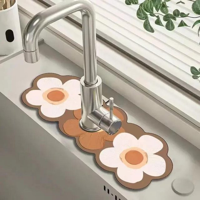 Saugfähige Wasserhahn Abtropfmatte aus Diatomeenerde im Retro-Design, grau, B/T: 38 x 14 cm - Bild 1