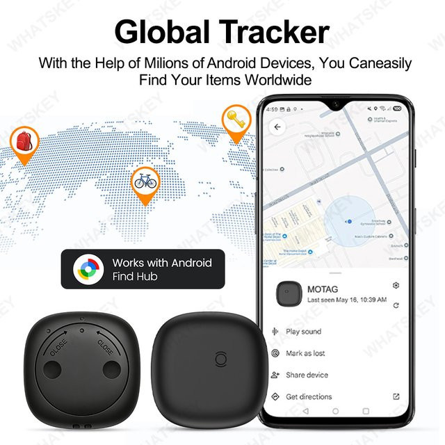 Peocke Mini-GPS-Tracker in Schwarz zur Diebstahlsicherung für Schlüssel, Geldbörsen und Haustiere, kompatibel mit Google Find My Device für Android - Bild 1