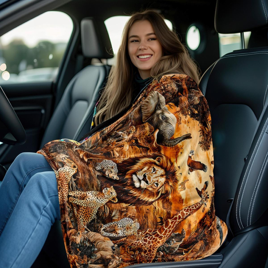 JMG Household Supplies Afrikanische Safari Tiere Decke mit Löwe, Elefant und Giraffe aus weichem Coral Fleece, Mehrfarbig, Breite: 70 cm, Höhe: 100 cm - Bild 4