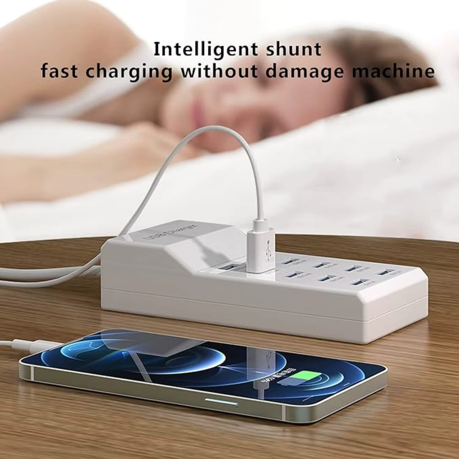 ILEPO USB-Ladestation mit 10 Ports und 50W Schnellladegerät inklusive USB-C Hub in Weiß für iPhone, Samsung, Xiaomi und Huawei sowie Tablets und weitere Multi-Geräte - Bild 5