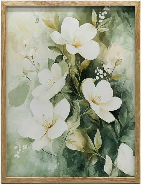 Blumenstrauß Wandbild von Marcin Zbijowski in Grün mit Aluminiumrahmen Gold, Breite: 30 cm, Höhe: 40 cm - Bild 1