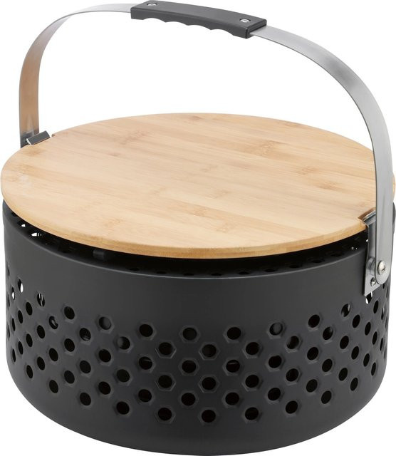 Raucharmer Holzkohlegrill in Schwarz Matt mit Bambus-Schneidebrett und Ascheauffangbehälter, Durchmesser: 37,3 cm, Höhe: 37 cm - Bild 1