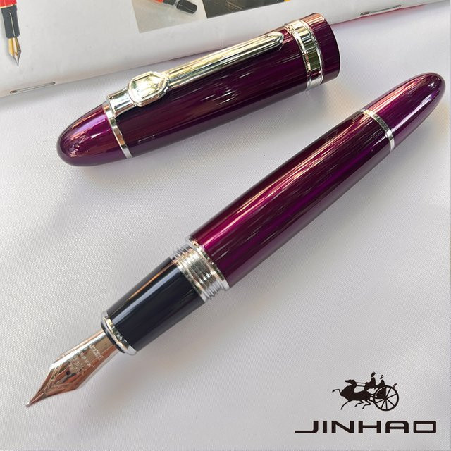 JINHAO 159 Kalligraphie-Füllfederhalter mit Iridium-Feder und Konverter in Schwarz mit silbernem Rand - Bild 1