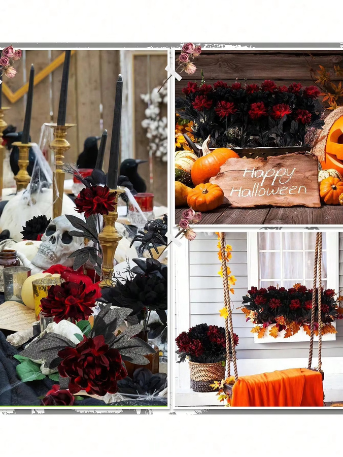 Uflower Künstliche Dahlien Bouquets aus Seide in Schwarz und Rot für Hochzeit, Party und Tischdekoration - Bild 5
