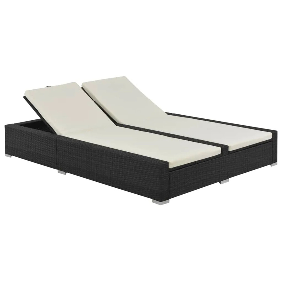 vidaXL Doppel-Sonnenliege aus Poly Rattan in Schwarz mit verstellbarer Kopfstütze - Bild 2