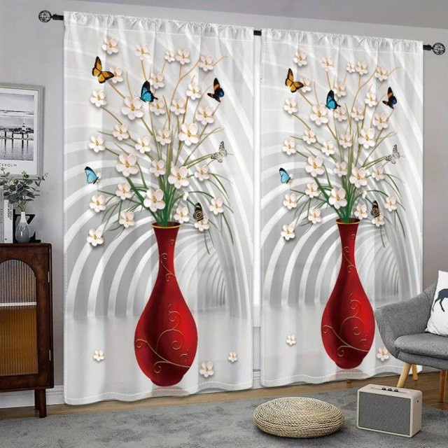 Yiran Furniture Verdunkelungsvorhang mit Schmetterlings- und Blumenmuster, halbtransparent, Mehrfarbig, B: 55 cm, H: 120 cm - Bild 1