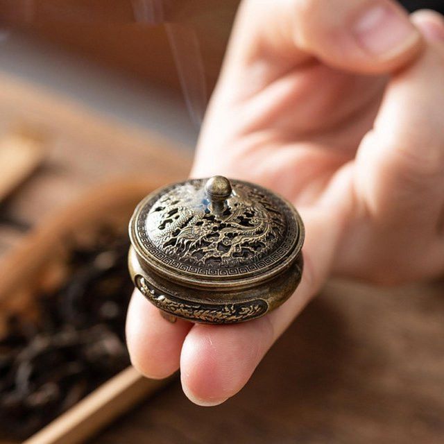Longfeng Fingertip-Herd Weihrauchbrenner in Bronze mit antihaftbeschichtetem Pulvertablett für Aromatherapie - Bild 1