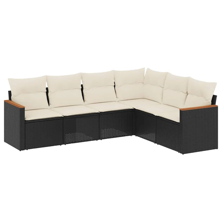 vidaXL 6-teilige Garten-Sofagarnitur in L-Form aus Poly-Rattan und Akazienholz mit Kissen in Schwarz - Bild 2