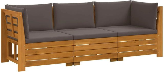 vidaXL Outdoor-Sofagarnitur aus Akazien-Massivholz in Braun mit Kissen, 3-teiliges Set - Bild 1