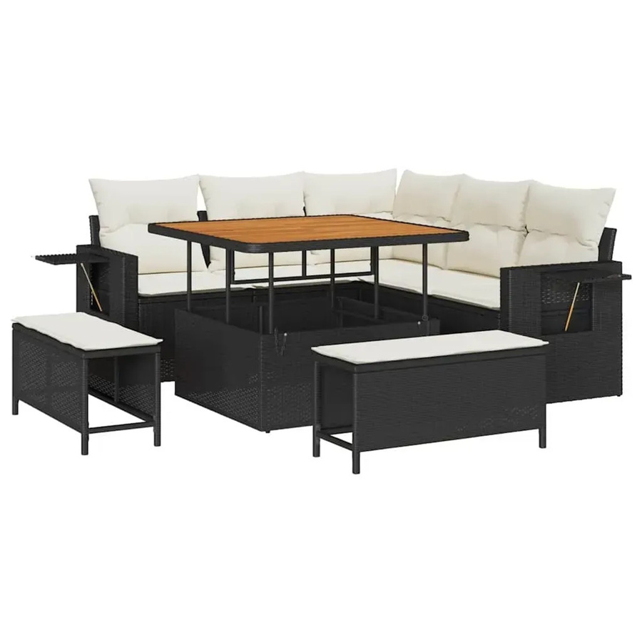 vidaXL Garten-Sofa-Set 8-teilig aus Polyrattan in Schwarz mit Polsterung und Kissen für Terrasse und Garten - Bild 2