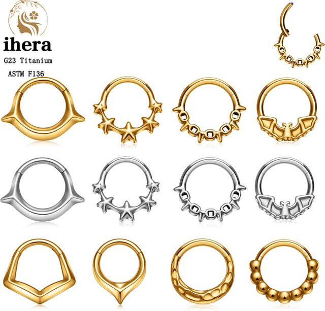 ihera Septum Piercing Clicker, Titan, Fledermaus Stern, Unisex - Bild 1
