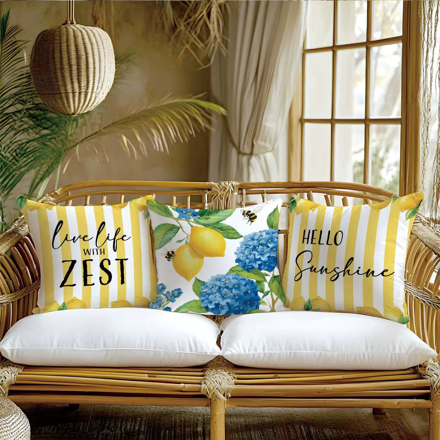 4er-Set KTKA Kissenbezüge mit Zitronen- und Bienenmuster in Gelb und Multicolour, quadratisch, aus Polyester, B/H: 45 x 45 cm - Bild 2