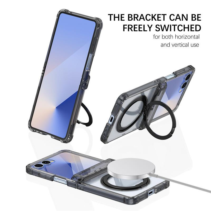 Magnetische transparente Handyhülle mit Ringhalter für Samsung Galaxy Z Flip 7 6 5 5G inklusive Scharnier- und Bildschirm-Schutzfolie - Bild 4