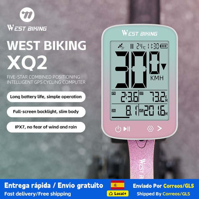 WEST BIKING Intelligenter GPS-Fahrradcomputer in Schwarz mit großem Bildschirm, kabelloser Fahrrad-Tachometer und IPX7 Wasserdichtigkeit - Bild 1