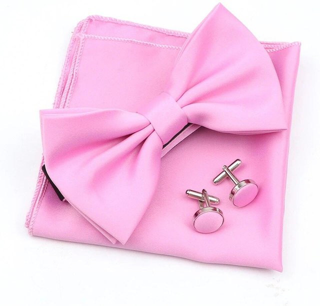 ZLQ&GOU Manschettenknopf-Set, Fliege, Taschentuch, Polyester, pink, Herren - Bild 1