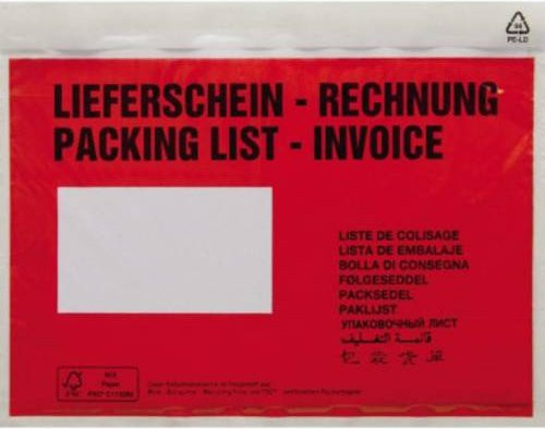 Dokumententasche DIN C5 Rot für Lieferschein und Rechnung mit Selbstklebung, 250 Stück - Bild 1