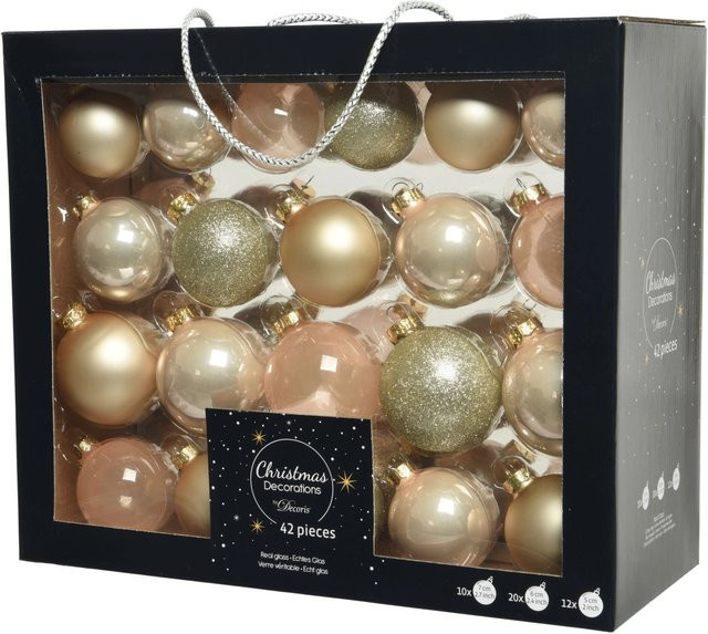 Decoris Weihnachtskugeln aus Glas in Perle Mix, 42-teiliges Set in Gold, Silber und Weiß - Bild 1