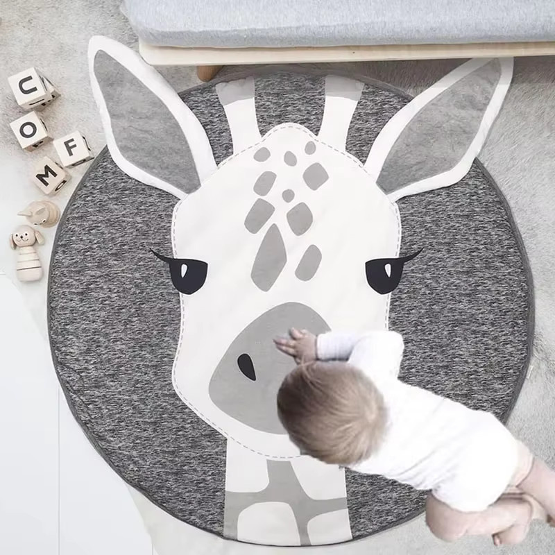 Runde Baby Matte aus Baumwolle mit Tier-Motiv in Grau für das Kinderzimmer - Bild 2