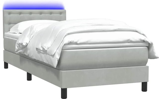 vidaXL Boxspringbett mit Matratze in Hellgrau, Hybridbett mit LED-Unterbettbeleuchtung und USB-Anschluss, Samt, B: 90 cm, T: 220 cm - Bild 1
