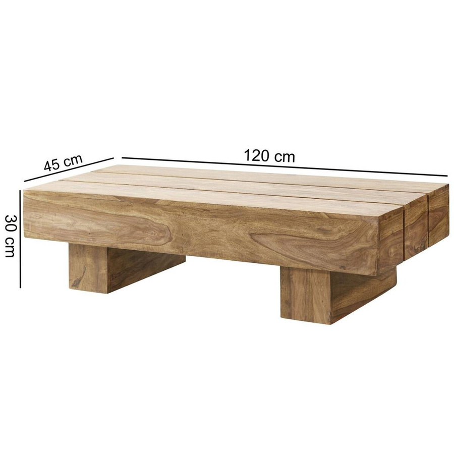 Wohnling Couchtisch aus Akazie in Natur mit Maserung, B/H/T: 120 x 30 x 45 cm - Bild 2