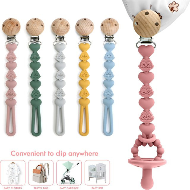 Baby Schnullerclip Eule in Multicolor als Anti-Drop-Kette für Neugeborene - Bild 1