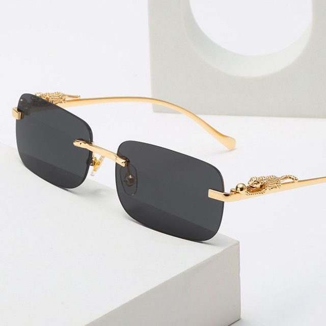 Gold-schwarze randlose Sonnenbrille, rechteckig, Metall - Bild 1