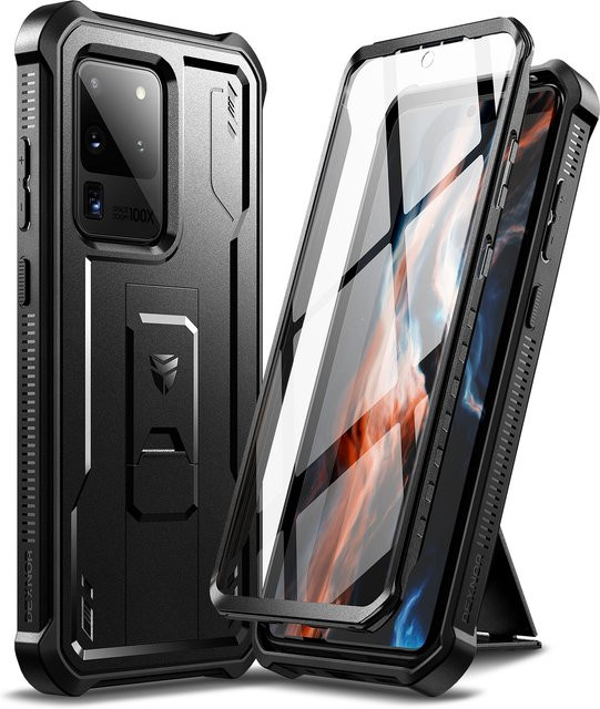 DEXNOR Schutzhülle für Samsung Galaxy S20 Ultra, S20 Plus, S20 und S20 FE mit Displayschutzfolie und Ständer, stoßfeste Hülle in Militärqualität, Schwarz oder Grün - Bild 1
