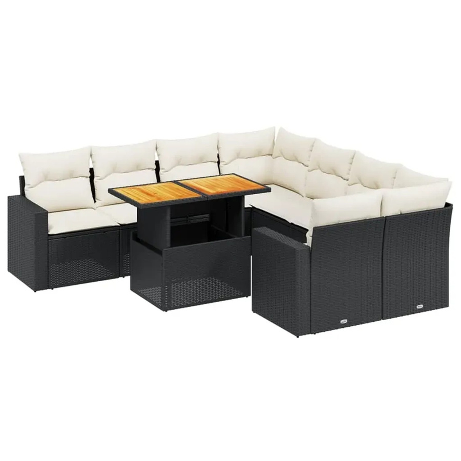 vidaXL 9-tlg. Garten-Sofagarnitur in L-Form aus schwarzem Poly-Rattan mit Kissen und pulverbeschichtetem Stahlgestell - Bild 2