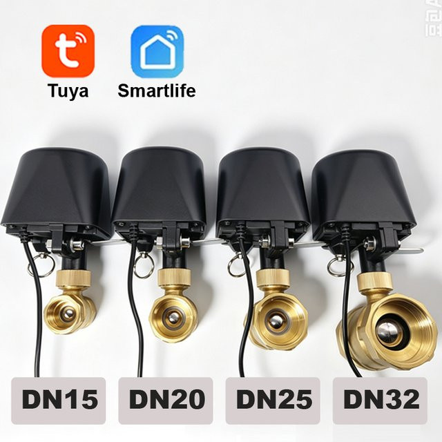 Smartes Wasserventil Tuya Zigbee oder Wifi Absperrkugelhahn mit Timer in Schwarz für Garten und Smart Home, kompatibel mit Alexa und Google Assistant, Anschluss 15 mm - Bild 1