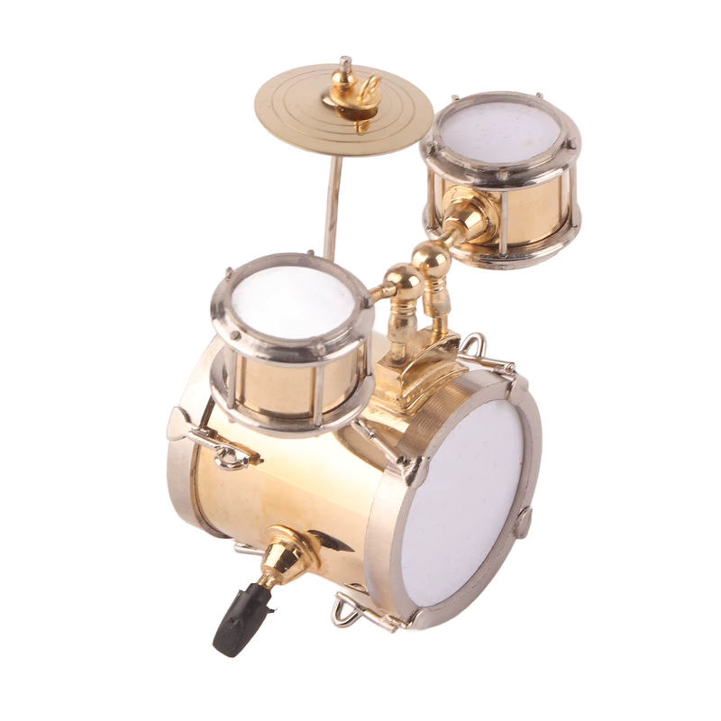 TOPINCN Miniatur Trommel Modell Set aus Messing in Gold als dekoratives Musikinstrument Ornament für deine Desktop-Dekoration - Bild 3