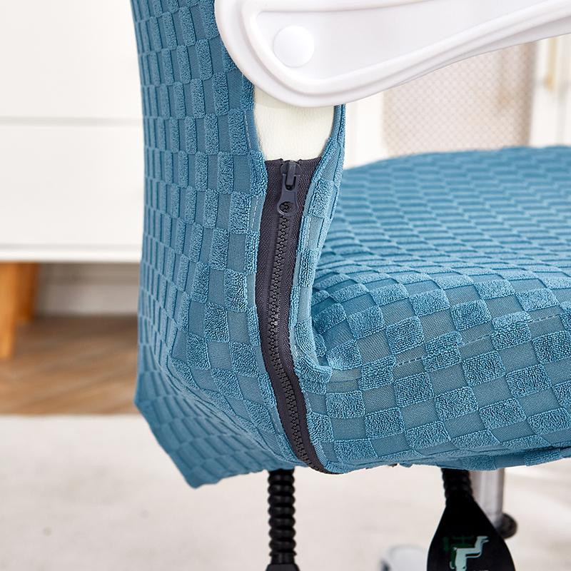 Einfarbiger Jacquard Stuhlbezug in Blau, schmutzabweisender und rutschfester Stretch Sitzüberzug für Esszimmerstühle und Bürostühle - Bild 1
