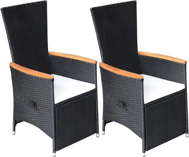 Furnicato 2er Set Garten-Liegestühle aus PE-Rattan mit Akazienholz-Armlehnen in Schwarz, B/T/H: 58 x 62 x 108 cm - Bild 1