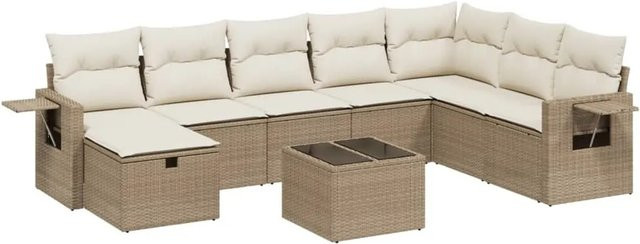 vidaXL 9-teilige Garten-Sofagarnitur in L-Form aus Poly-Rattan mit Kissen in Beige-Creme - Bild 1